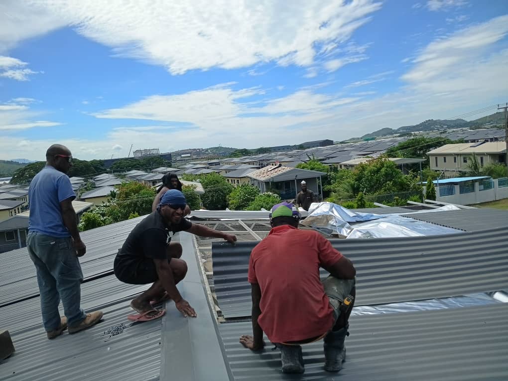 Construction workers on an active building site